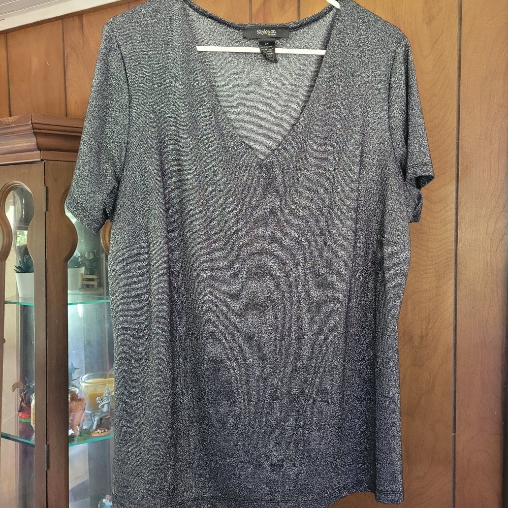 Green Silver Metallic Knit Blouse